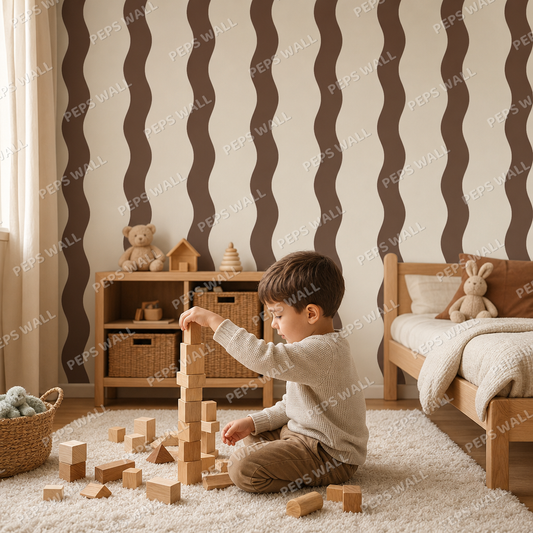 Cocoa Stripe Handdrawn kids room wallpaper - custom mural printed and installed in Dubai
