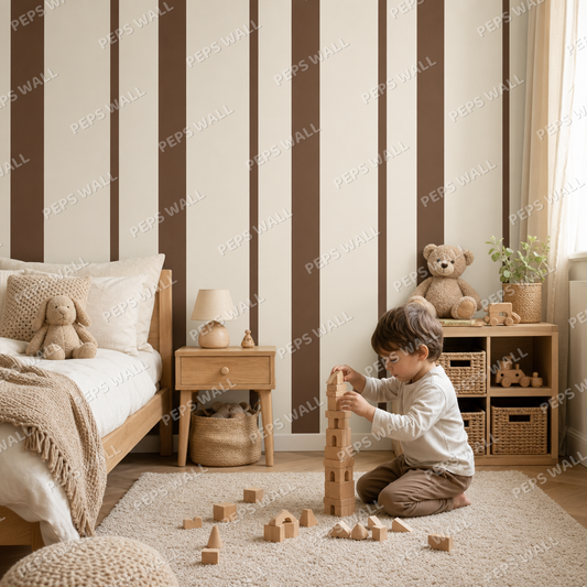 Cocoa Stripe Rhythm kids room wallpaper - custom mural printed and installed in Dubai