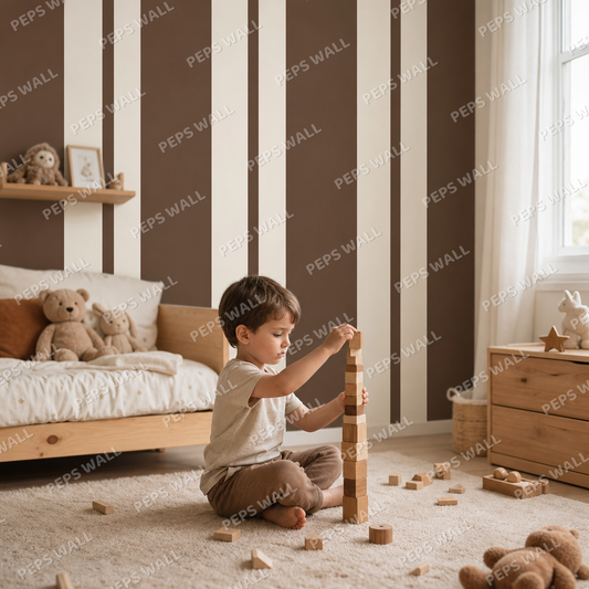Cocoa Stripe Vintage kids room wallpaper - custom mural printed and installed in Dubai