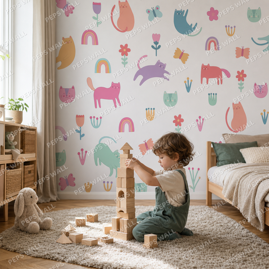 Colorful Cats kids room wallpaper - custom mural printed and installed in Dubai