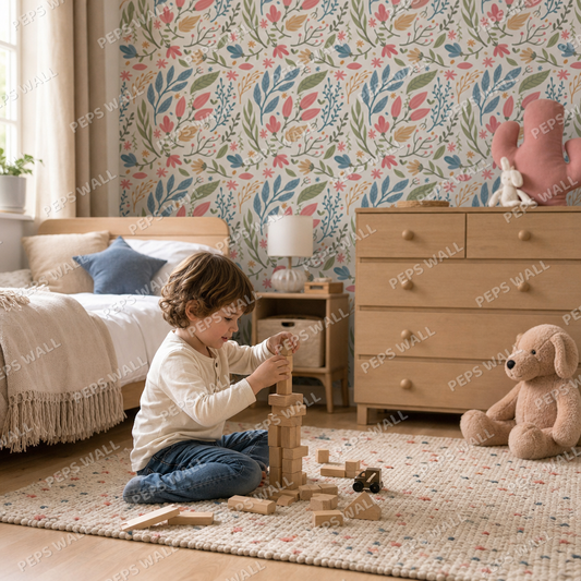 Colorful leaves kids room wallpaper - custom mural printed and installed in Dubai