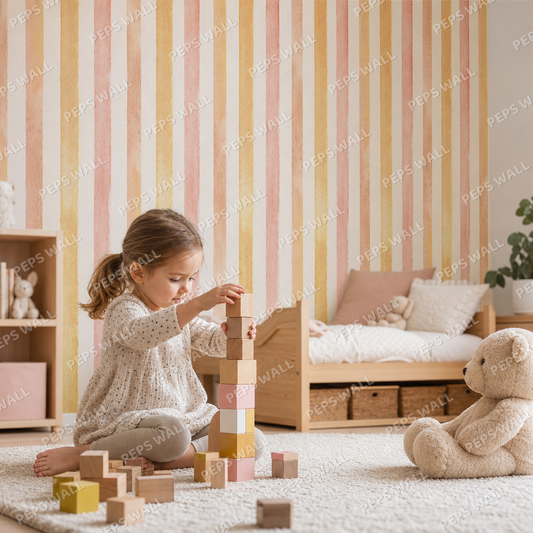 Colorful stripes kids room wallpaper - custom mural printed and installed in Dubai