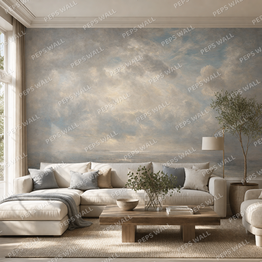 The Painters Sky wallpaper in a Dubai living room - Peps Wall