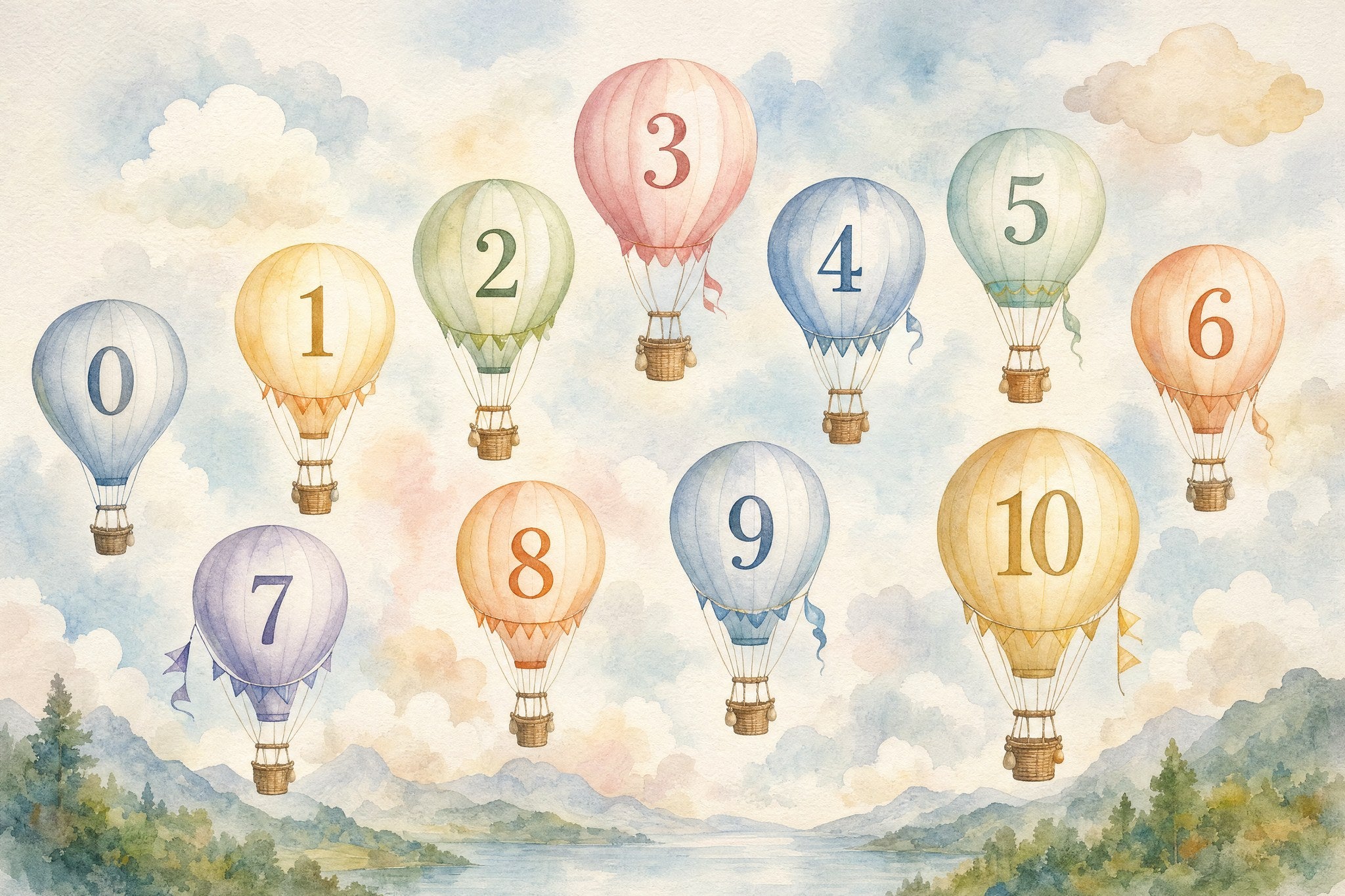 Counting Balloons - Watercolor