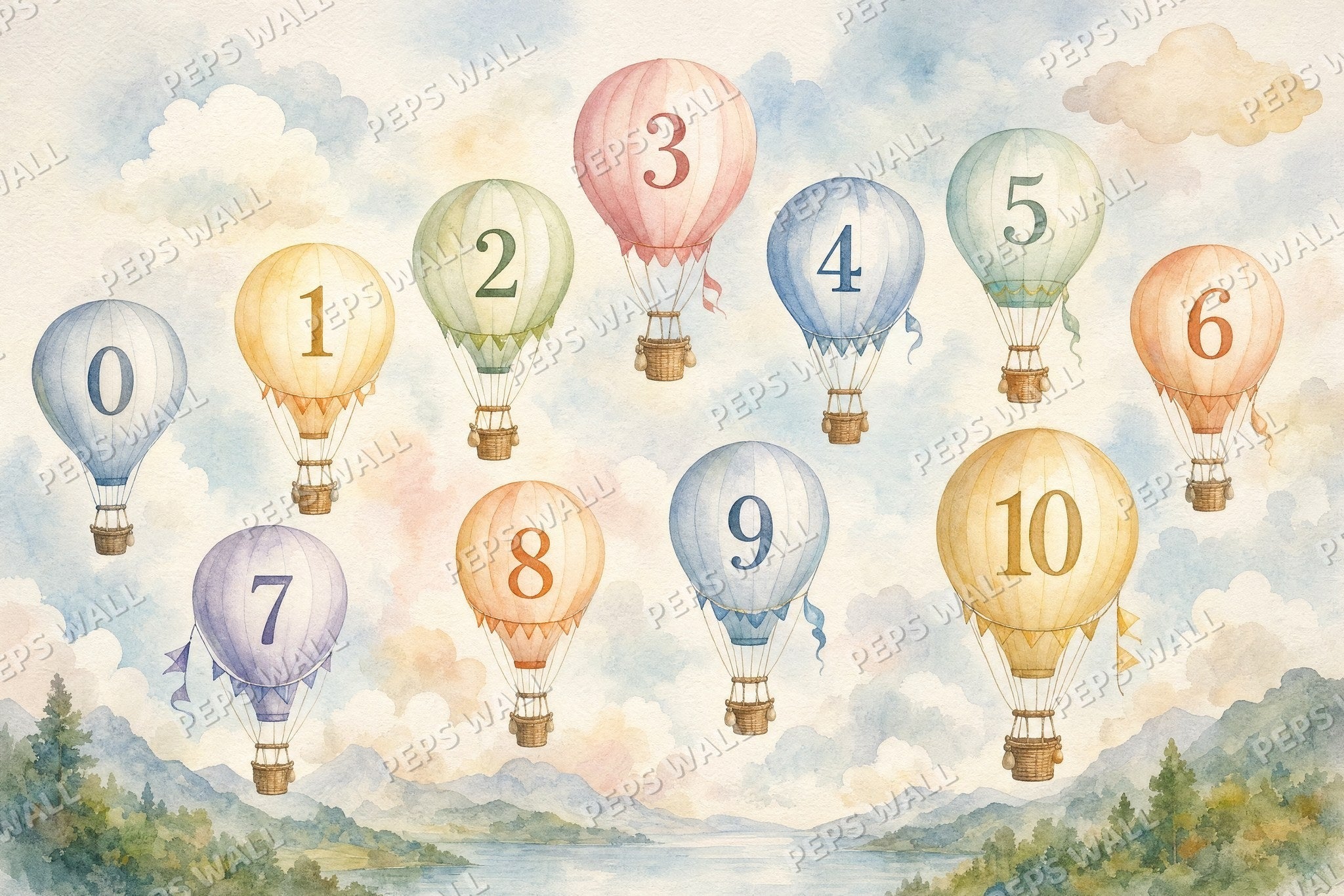 Counting Balloons - Watercolor