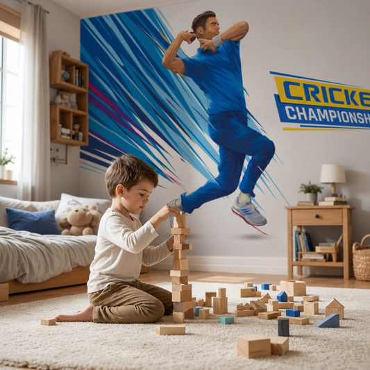 Cricket Champion kids room wallpaper - custom mural printed and installed in Dubai