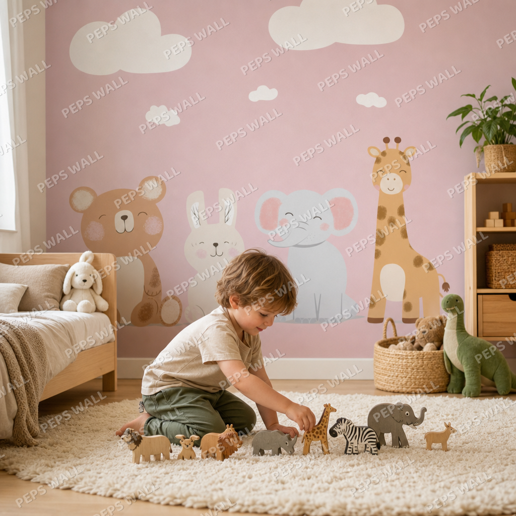 Cute Animals kids room wallpaper - custom mural printed and installed in Dubai