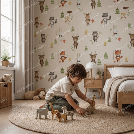 Cute forrest animals kids room wallpaper - custom mural printed and installed in Dubai