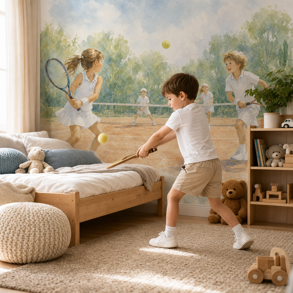 Tennis Match - Watercolor kids room mockup
