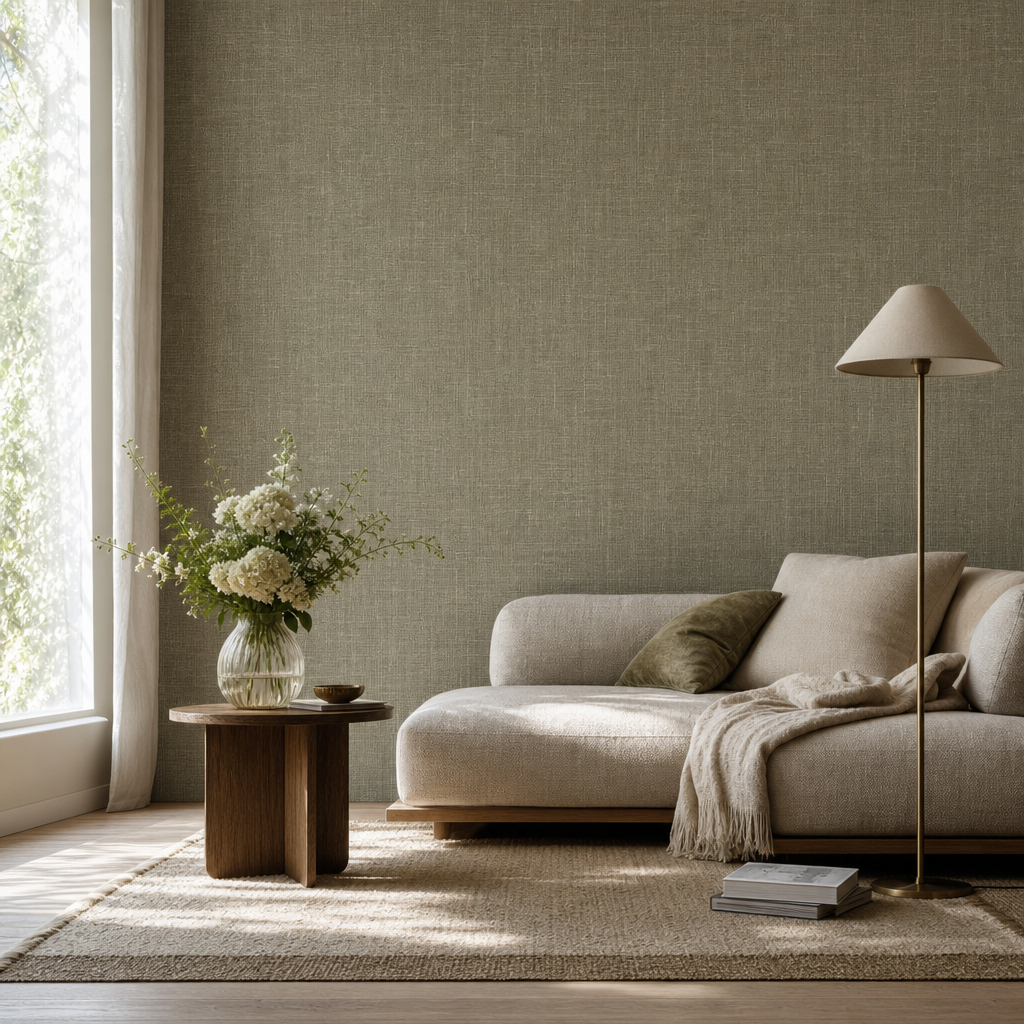 Sage Linen Weave living room mockup