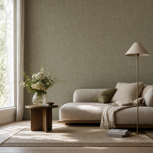 Sage Linen Weave living room mockup