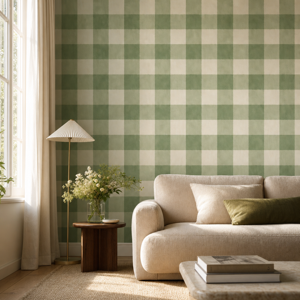 Sage Gingham living room mockup