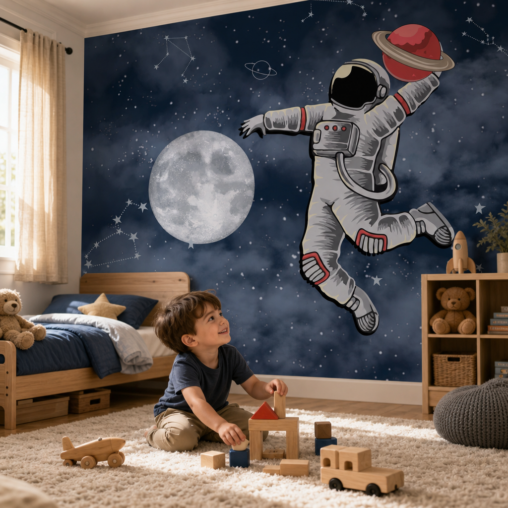 Playing Astronaut kids room mockup