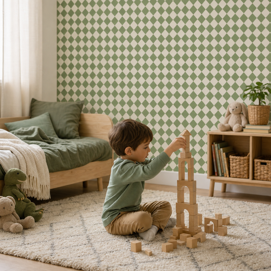 Sage Houndstooth kids room mockup