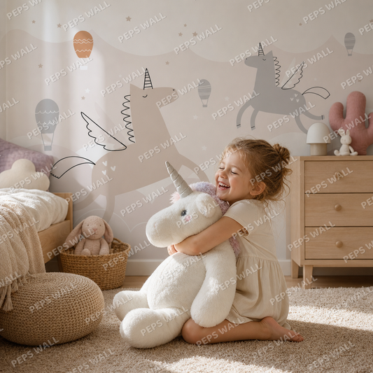Dancing Unicorns kids room wallpaper - custom mural printed and installed in Dubai