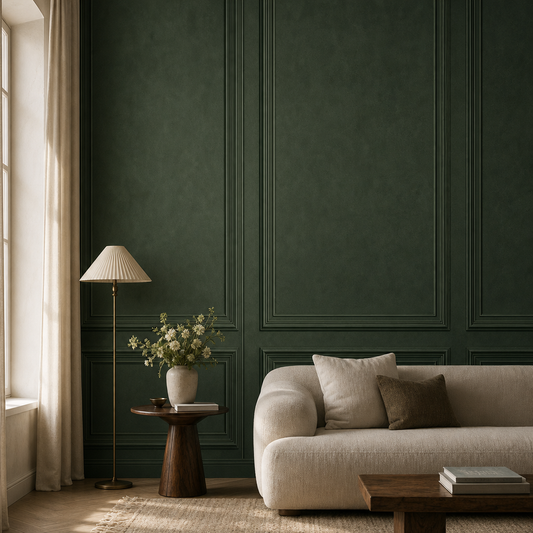 Dark Green Panel living room wallpaper - custom mural printed and installed in Dubai
