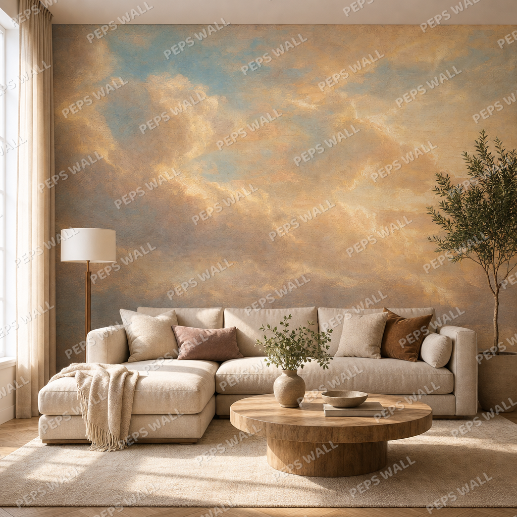 Dawn Fresco wallpaper in a Dubai living room - Peps Wall