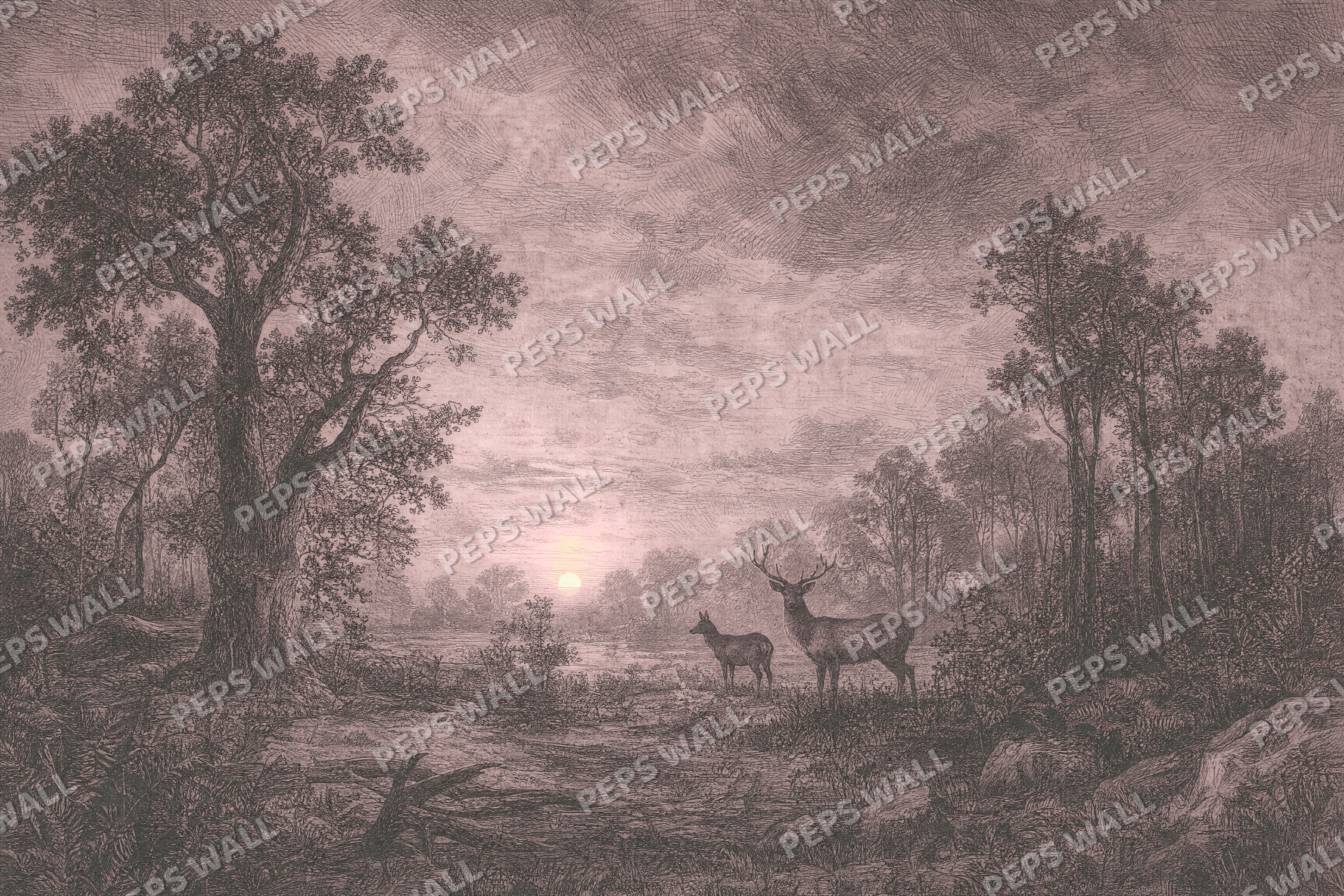 The Quiet Glade in Blush - made-to-measure wall mural design by Peps Wall Dubai