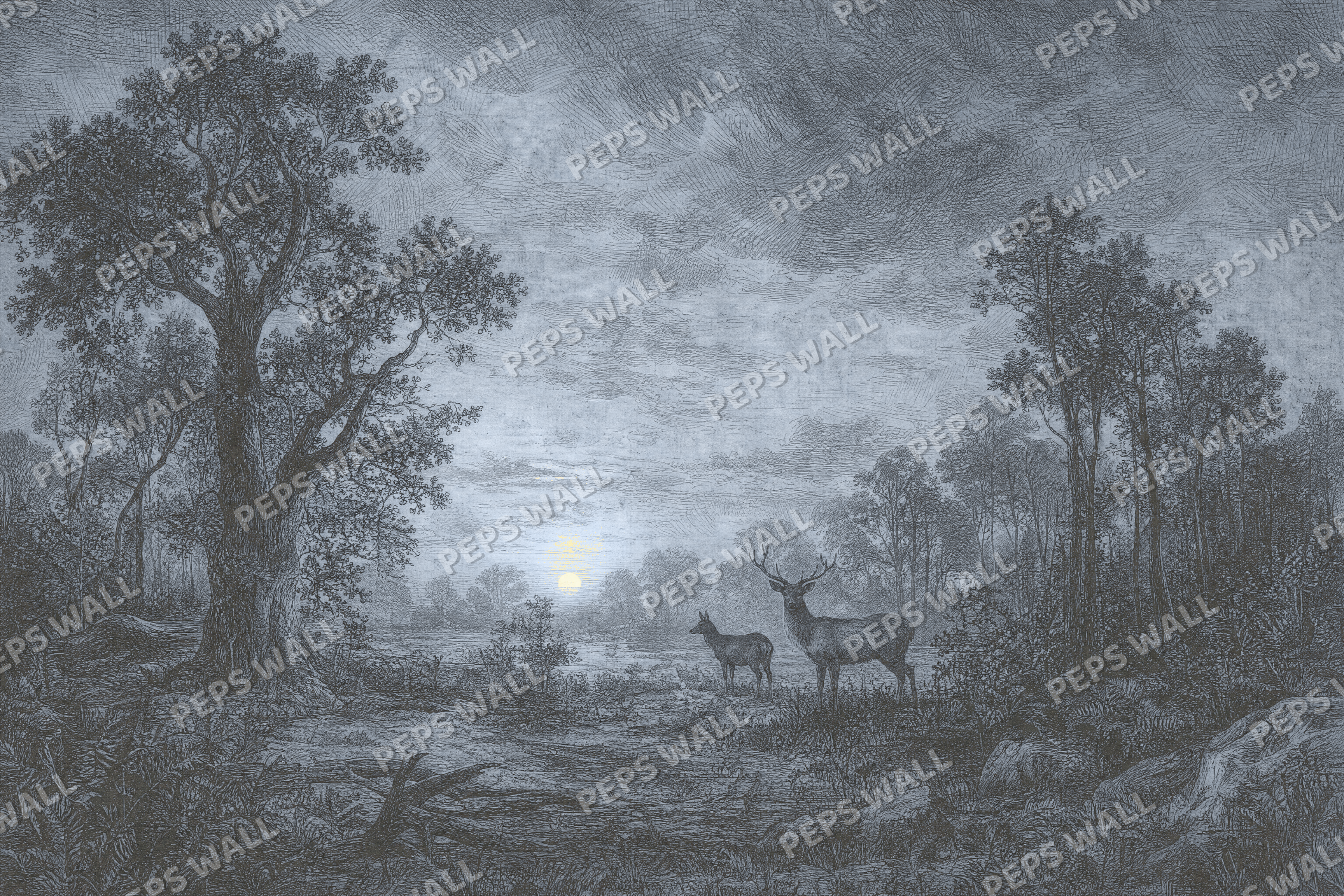 The Quiet Glade in Winter Blue - made-to-measure wall mural design by Peps Wall Dubai