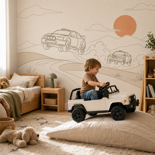 Desert Rally wallpaper in a Dubai kids bedroom - Peps Wall