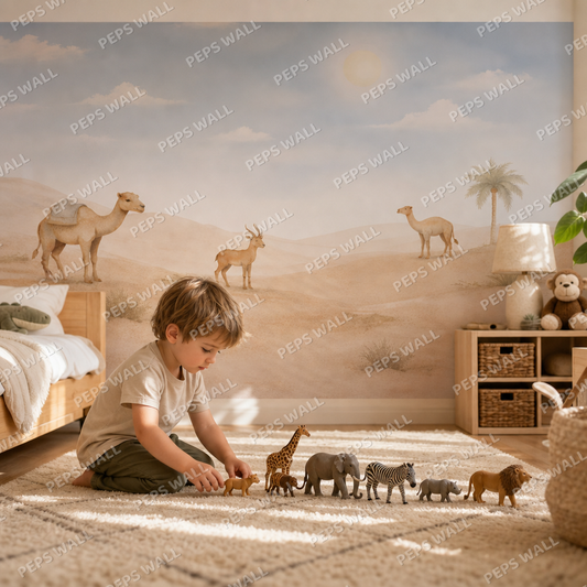 Desert Safari kids room wallpaper - custom mural printed and installed in Dubai