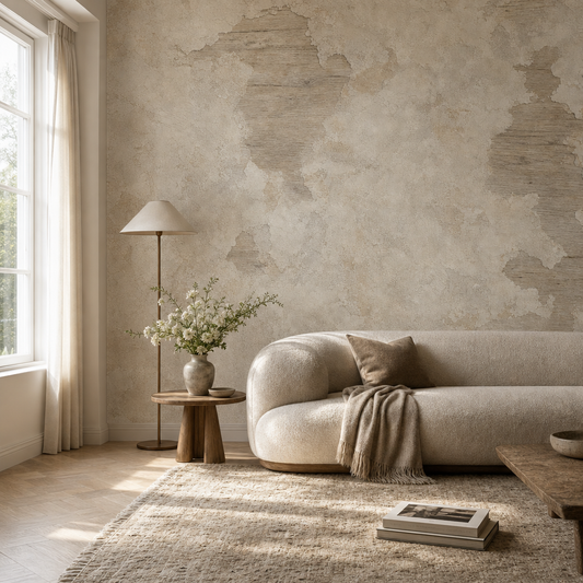 Rustic Wood and Plaster living room mockup
