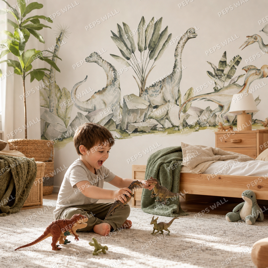 Dino Landscape kids room wallpaper - custom mural printed and installed in Dubai