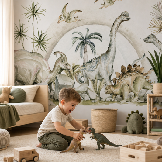 Dino Park kids room wallpaper - custom mural printed and installed in Dubai