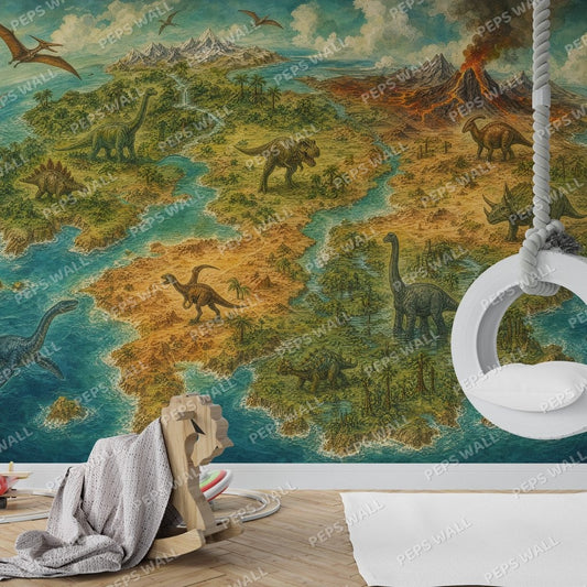 Dino World Map — dinosaur wallpaper Dubai, Peps Wall