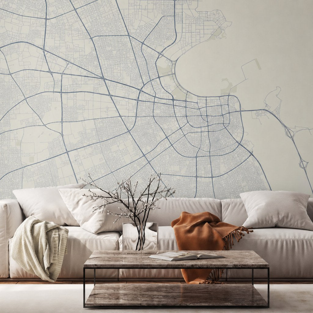 Doha City Lines — world map wallpaper Dubai, Peps Wall