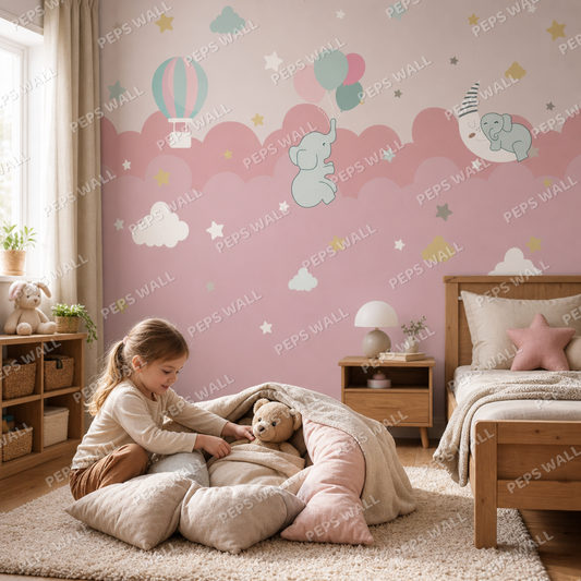Dreamy Clouds kids room wallpaper - custom mural printed and installed in Dubai