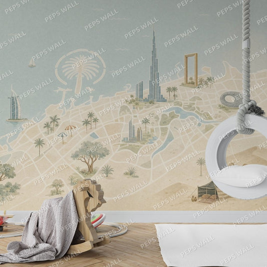 Dubai Discovery Map — dubai map wallpaper mural, Peps Wall Dubai