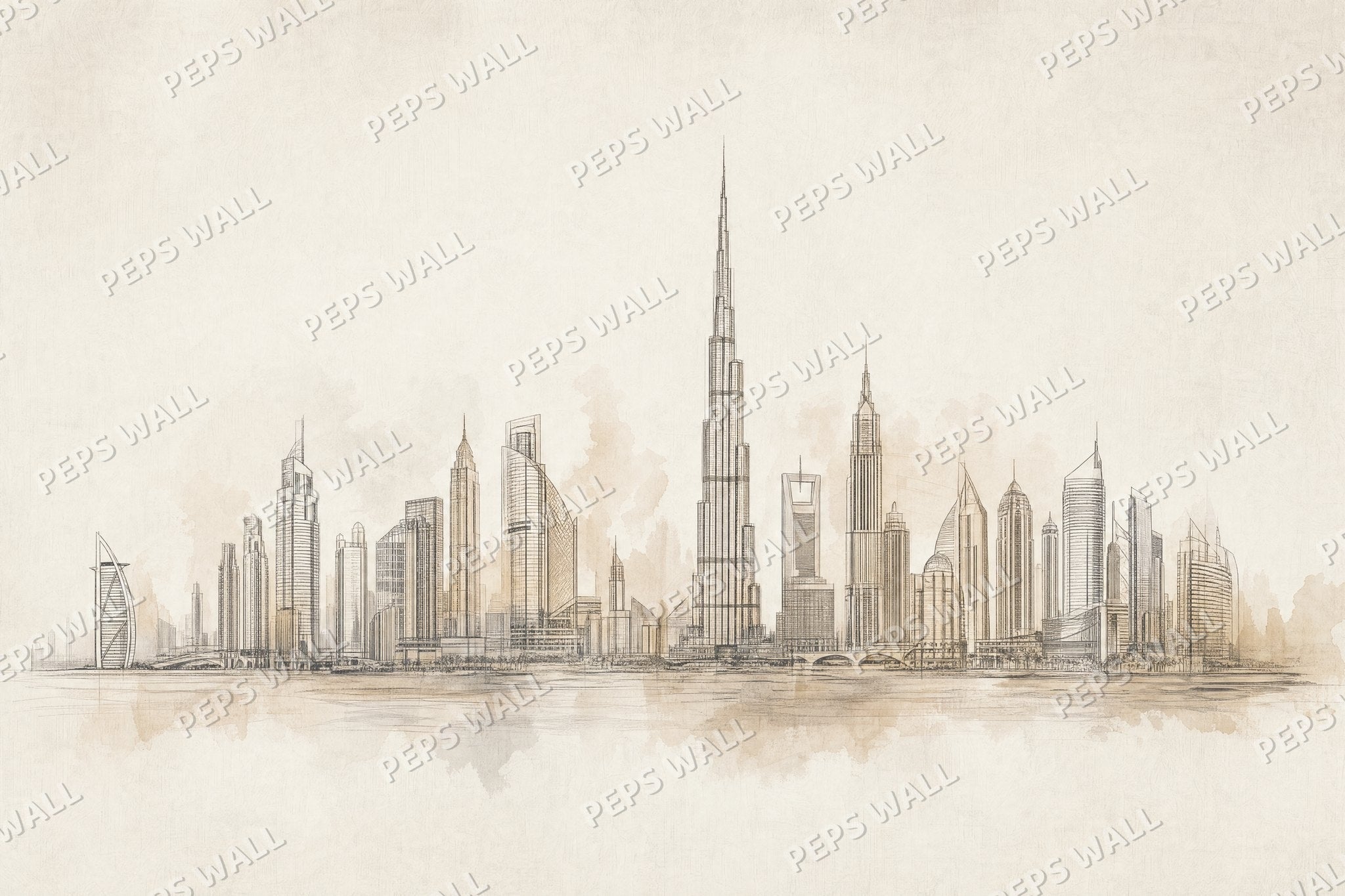 Dubai Skyline Line Art
