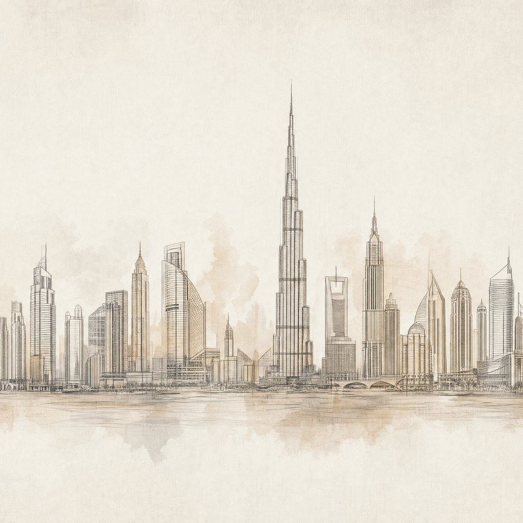 Dubai Skyline Line Art