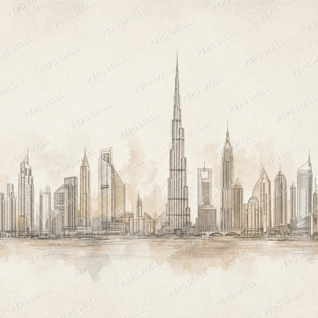 Dubai Skyline Line Art