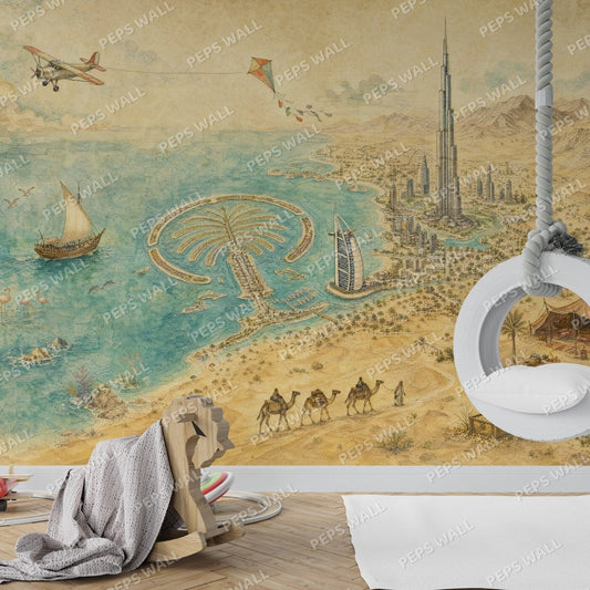 Dubai Treasure Map — dubai map wallpaper mural, Peps Wall Dubai