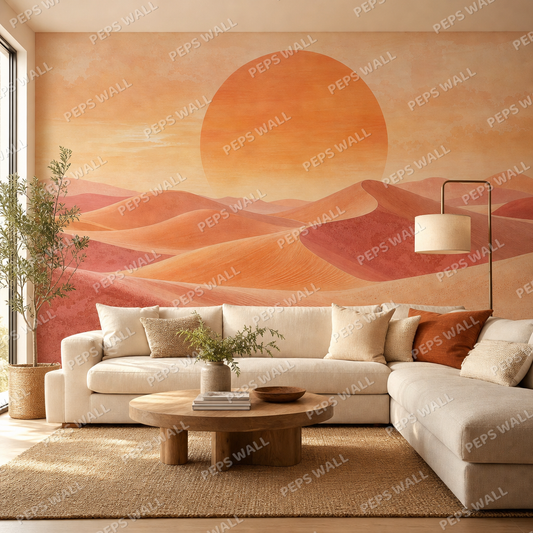 Desert Dune Sunset wallpaper in a Dubai living room - Peps Wall