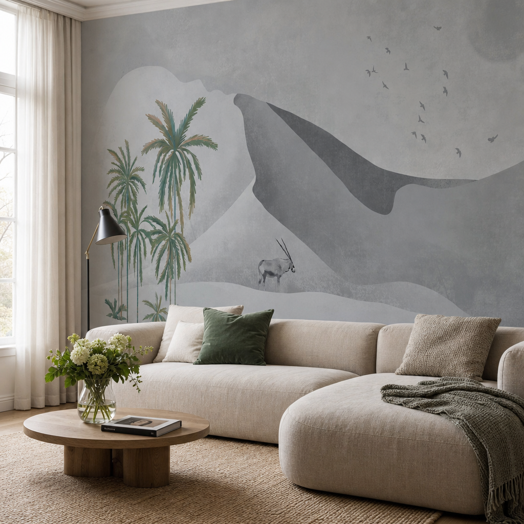 Dunes living room wallpaper - custom mural printed and installed in Dubai