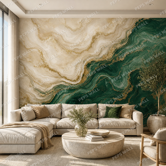 Marble Duet wallpaper in a Dubai living room - Peps Wall