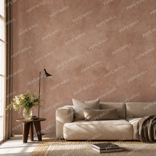 Dusky Pink Plaster living room wallpaper - custom mural printed and installed in Dubai