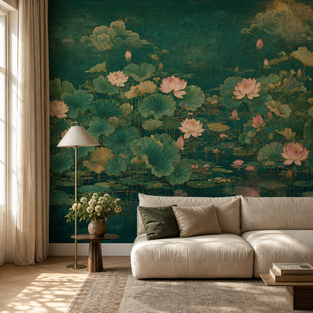Pichwai Lotus Pond living room mockup