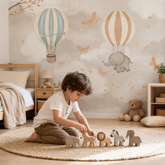 Elephant Adventure kids room wallpaper - custom mural printed and installed in Dubai