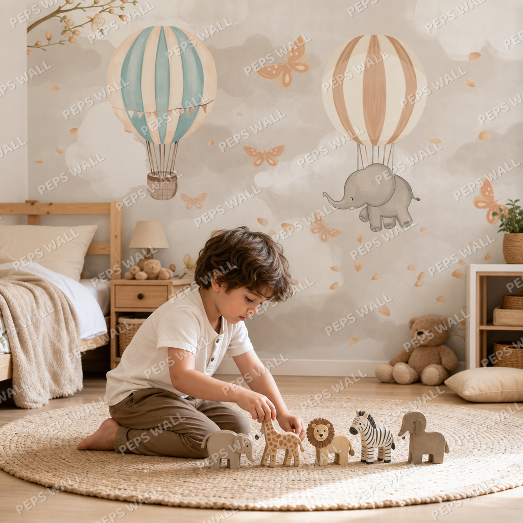 Elephant Adventure kids room wallpaper - custom mural printed and installed in Dubai