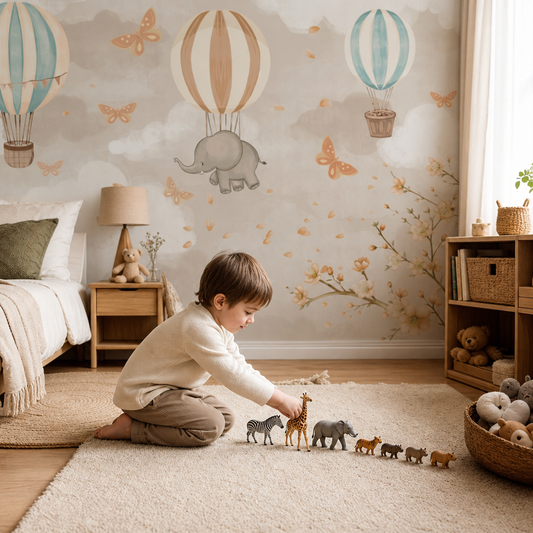 Elephant Adventure kids room wallpaper - custom mural printed and installed in Dubai