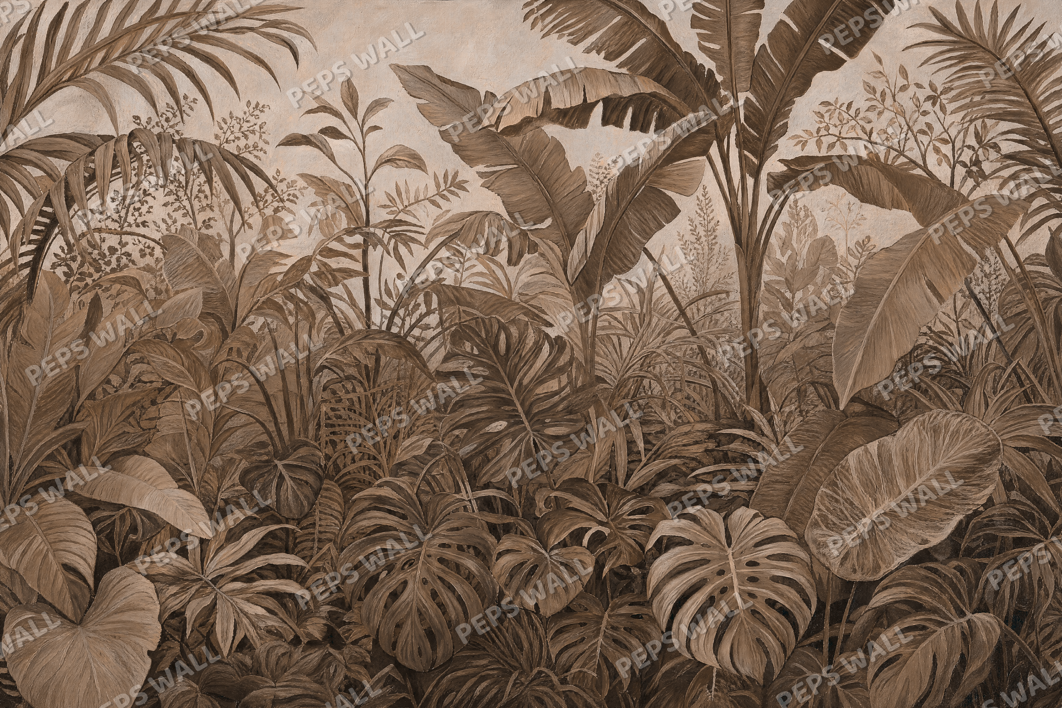 Emerald Jungle in Sepia - made-to-measure wall mural design by Peps Wall Dubai