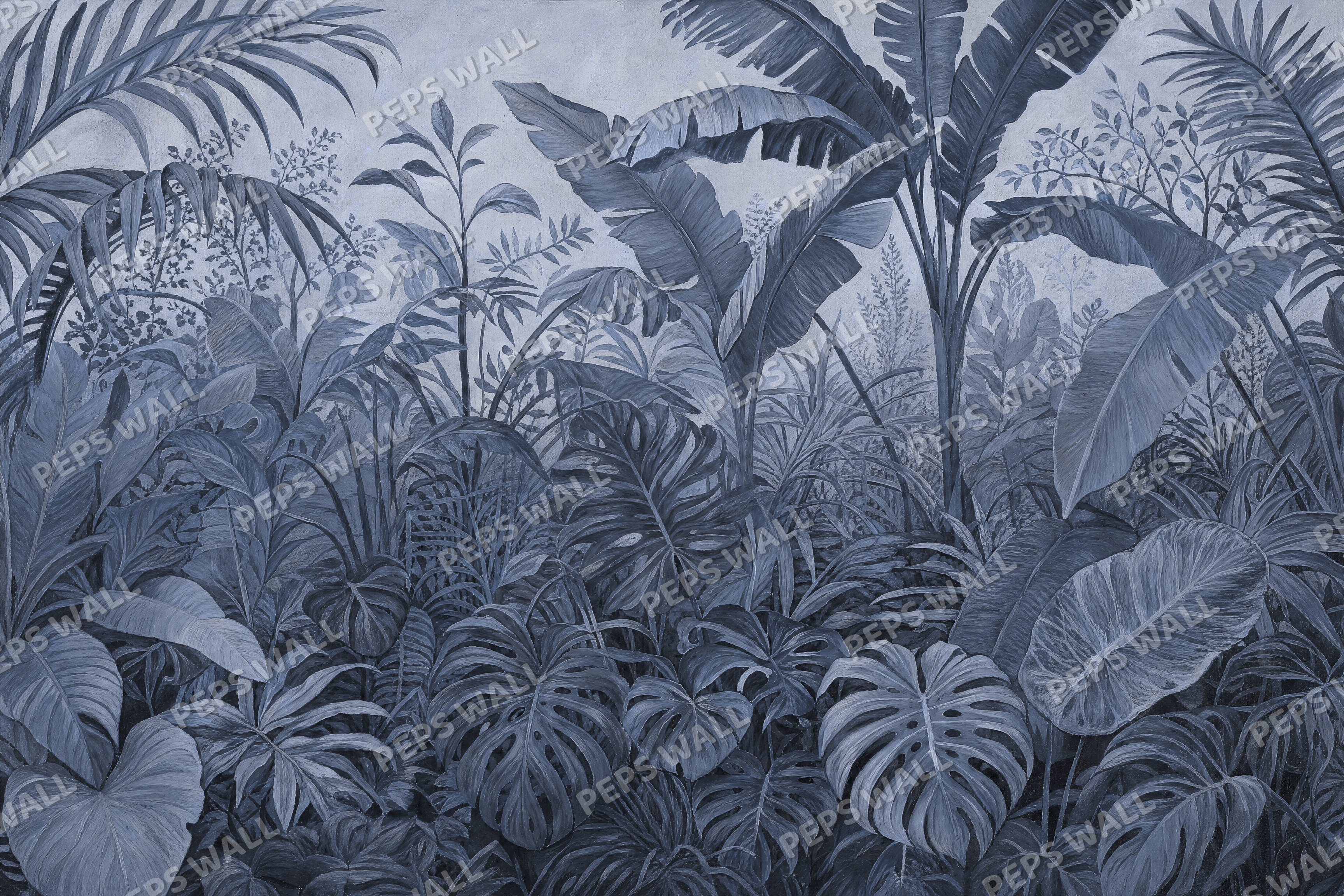 Emerald Jungle in Slate Blue - made-to-measure wall mural design by Peps Wall Dubai