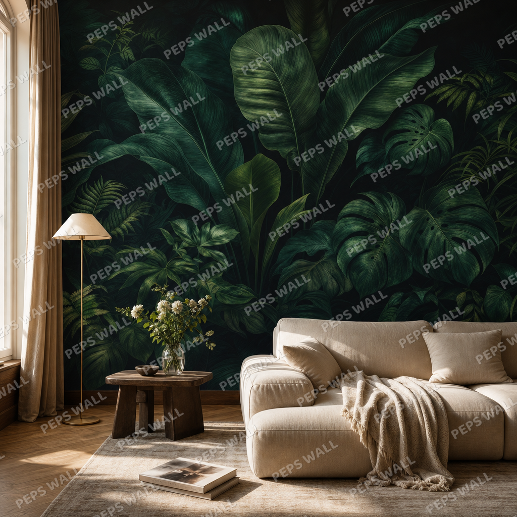 Emerald Powder Room living room wallpaper - custom mural printed and installed in Dubai