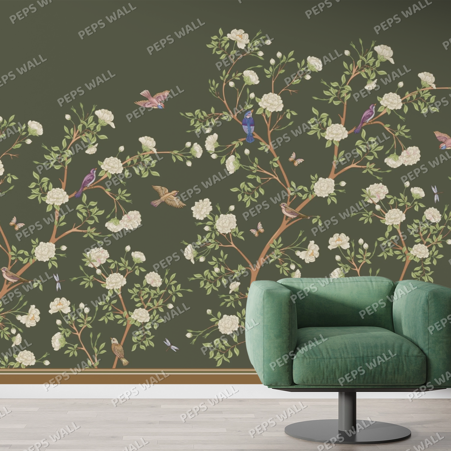 Green garden — chinoiserie wallpaper mural, Peps Wall Dubai