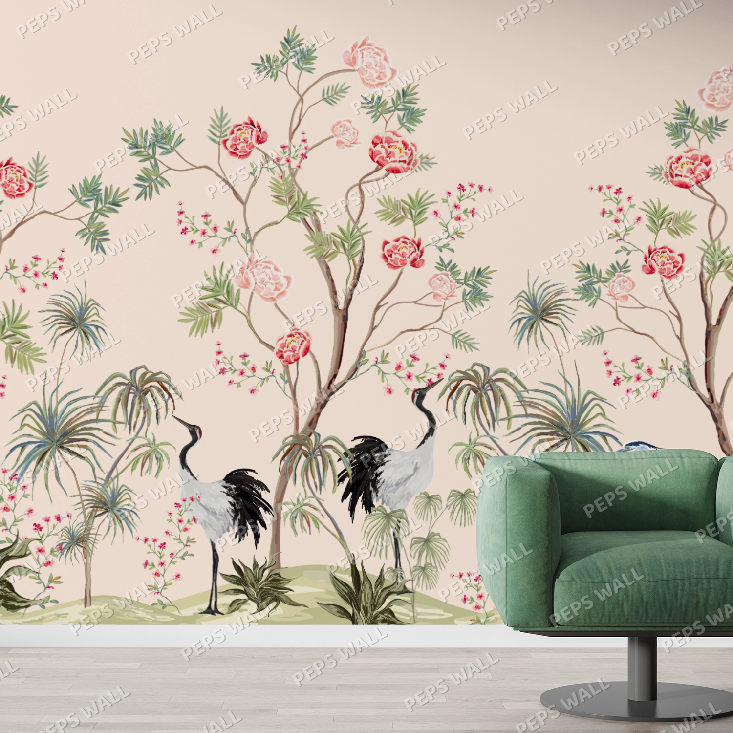 Pink scenery — chinoiserie wallpaper mural, Peps Wall Dubai