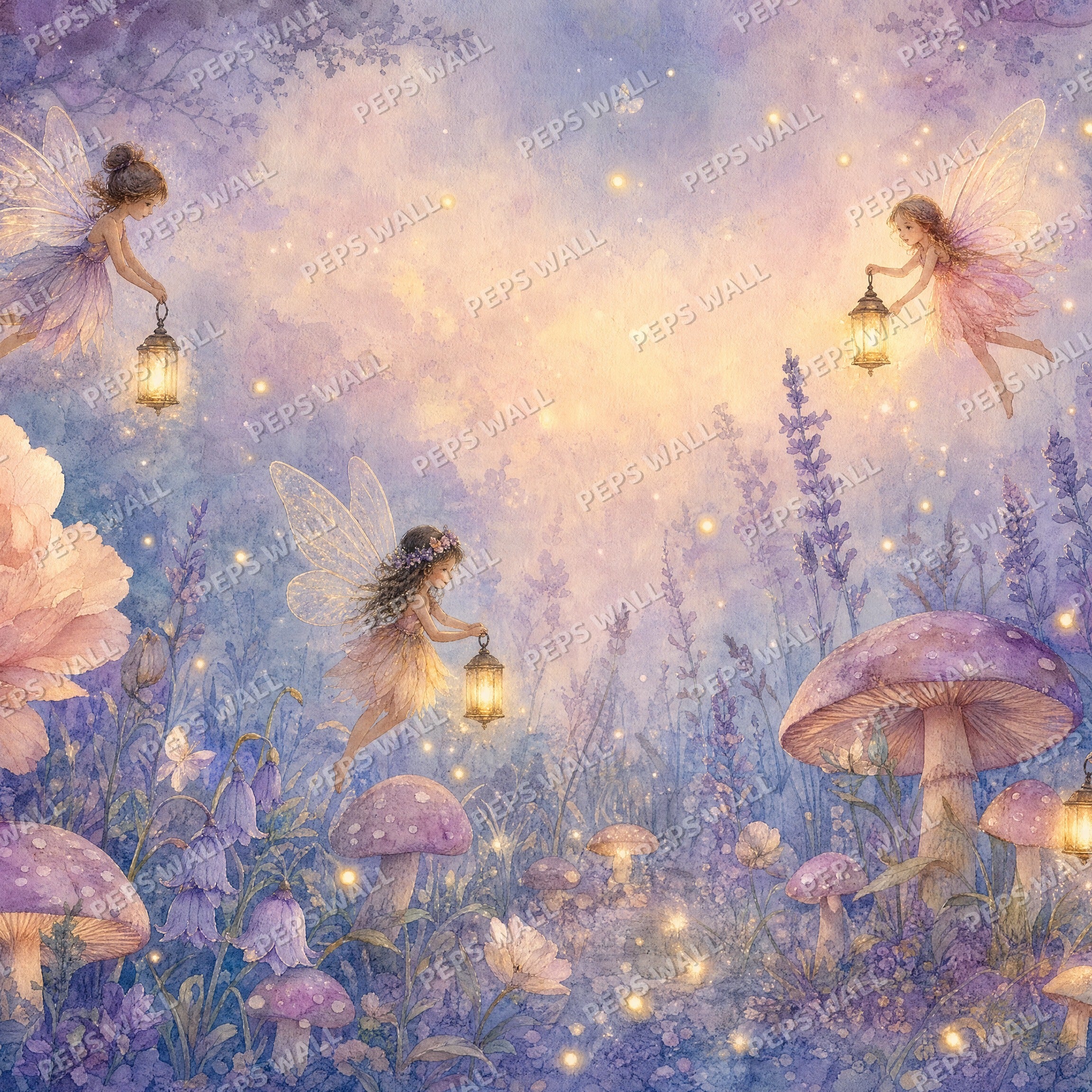 Enchanted Fairy Garden - Watercolor wallpaper design